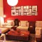 红色宜家风格客厅沙发照片墙设计图